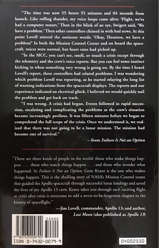 Failure Is Not an Option - Gene Kranz (Simon & Schuster - Hardcover) book collectible [Barcode 9780743200790] - Main Image 2
