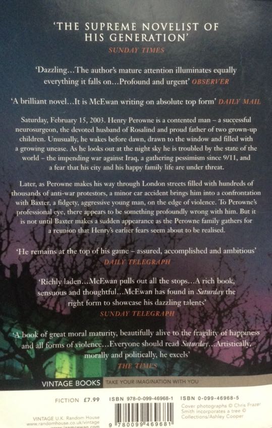 Saturday - Ian McEwan (Vintage - Paperback) book collectible [Barcode 9780099469681] - Main Image 2