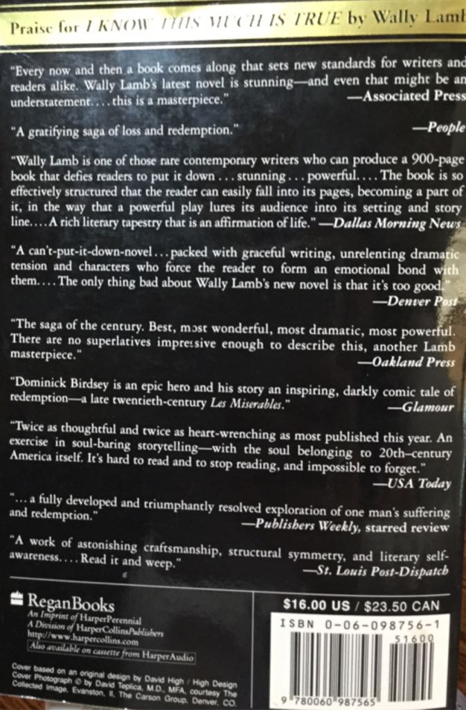 I Know This Much Is True - Wally Lamb (ReganBooks - Trade Paperback) book collectible [Barcode 9780060987565] - Main Image 2