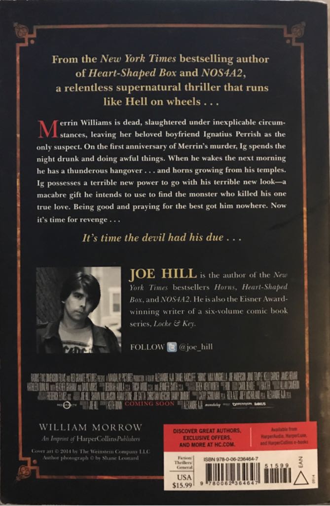 Horns Movie Tie-In Edition - Joe Hill (William Morrow Paperbacks - Paperback) book collectible [Barcode 9780062364647] - Main Image 2