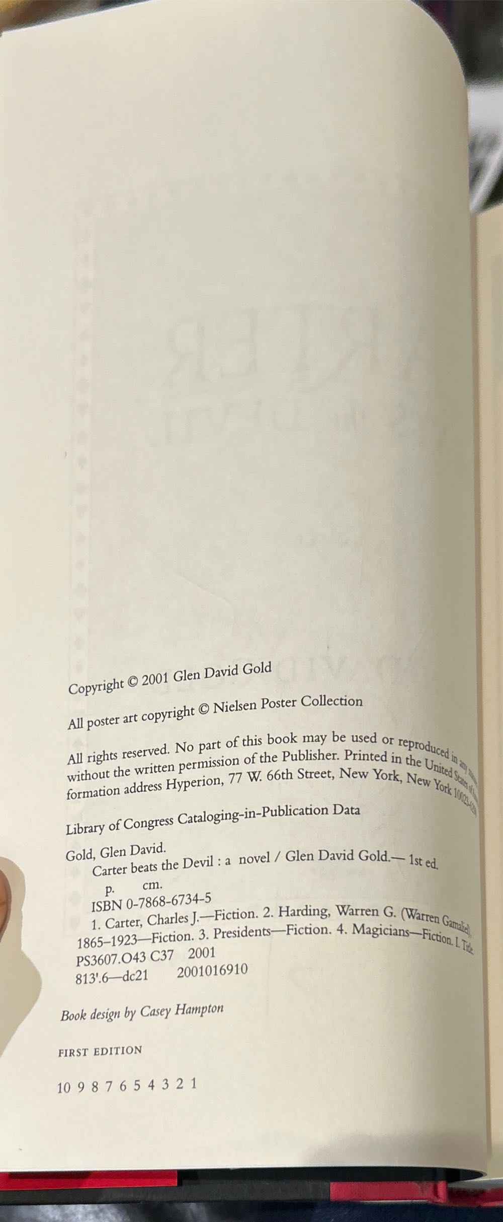 Carter Beats the Devil - Glen David Gold (Hyperion - Hardcover) book collectible [Barcode 9780786867349] - Main Image 4