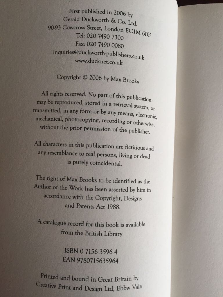 World War Z - Max Brooks (Gerald Duckworth & Co Ltd - Paperback) book collectible [Barcode 9780715635964] - Main Image 2