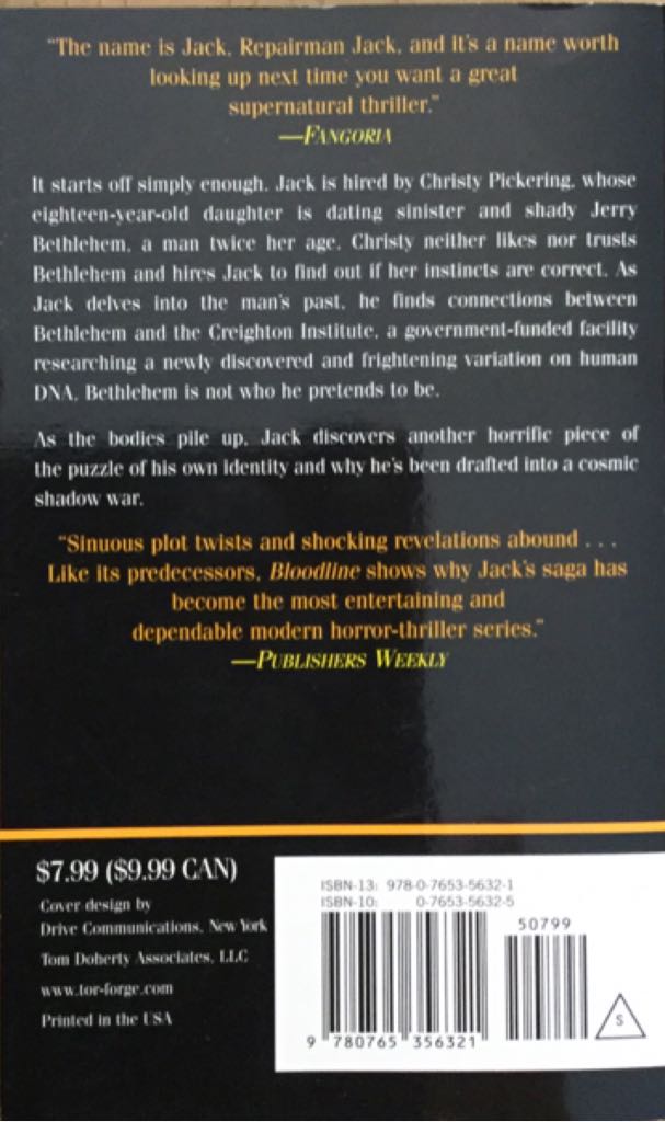 RJ11: Bloodline - F. Paul Wilson (Tor - Paperback) book collectible [Barcode 9780765356321] - Main Image 2