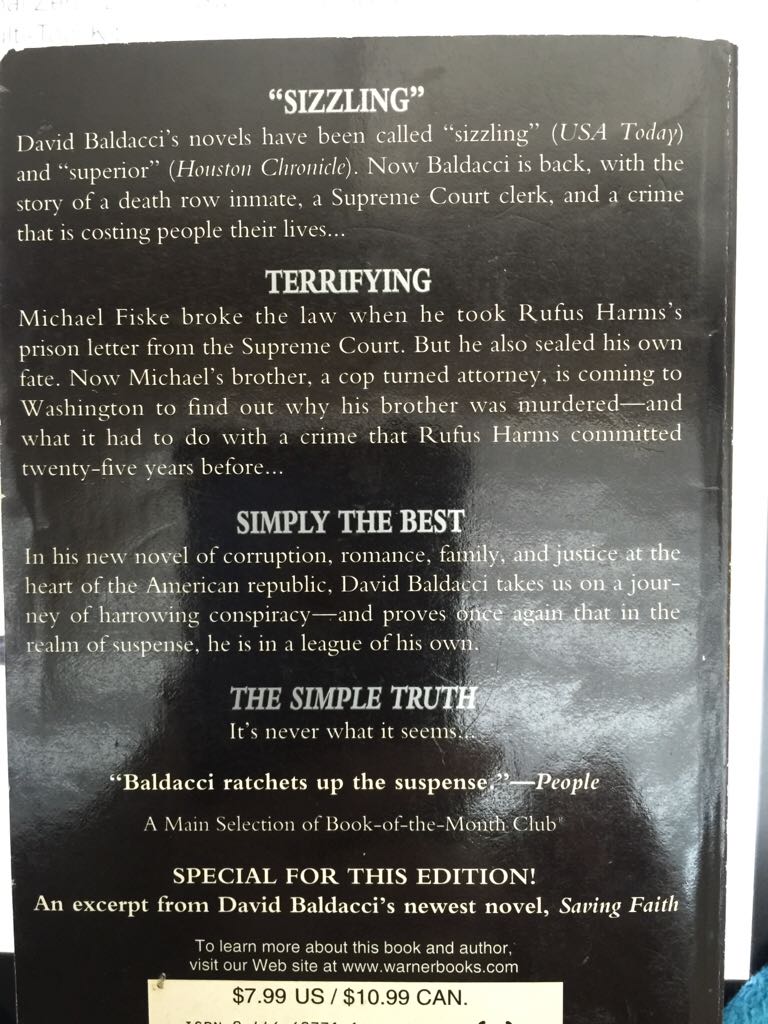 The Simple Truth - David Baldacci (Warner Books - Paperback) book collectible [Barcode 9780446607711] - Main Image 2