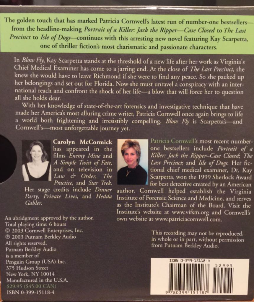 12 - Blow Fly - Patricia Cornwell (G P Putnam’s Sons - Audiobook) book collectible [Barcode 9780399151187] - Main Image 2