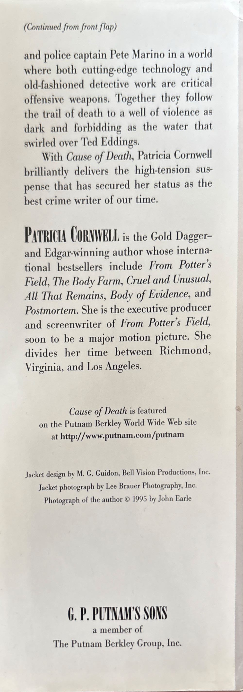 Cause of Death - Patricia Cornwell (G.P. PUTNAM’s Sons - Hardcover) book collectible [Barcode 9780399141461] - Main Image 3