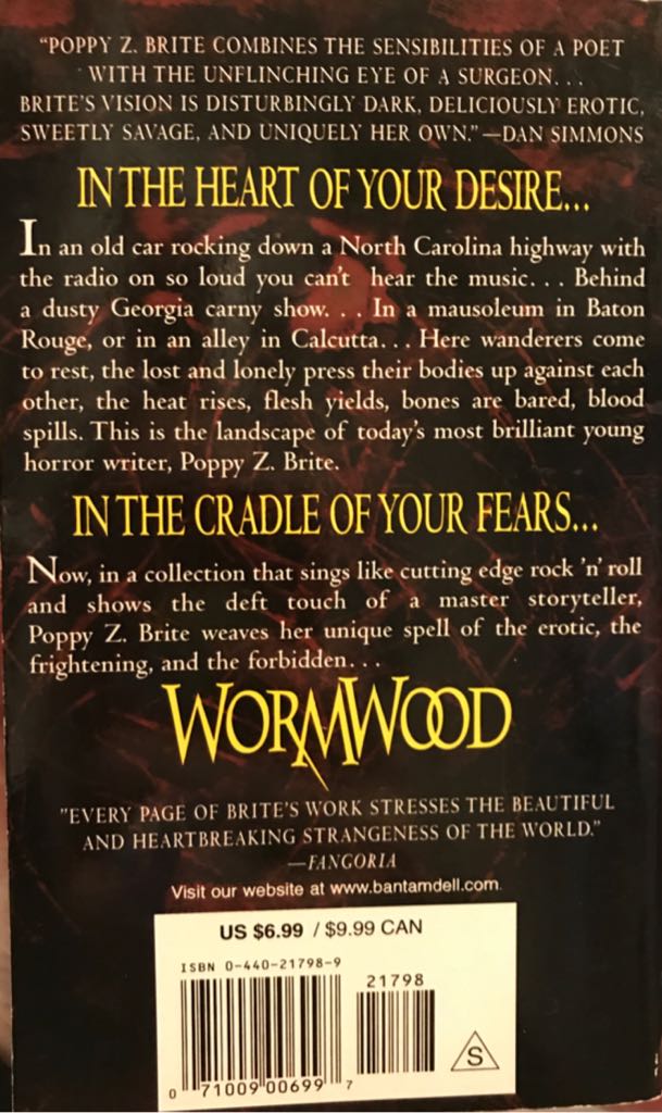 Wormwood - Poppy Z. Brite (- Paperback) book collectible [Barcode 9780440217985] - Main Image 2