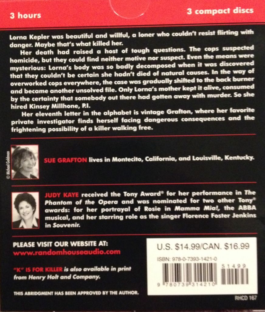 K Is for Killer - Sue Grafton (Audiobook) book collectible [Barcode 9780739314210] - Main Image 2