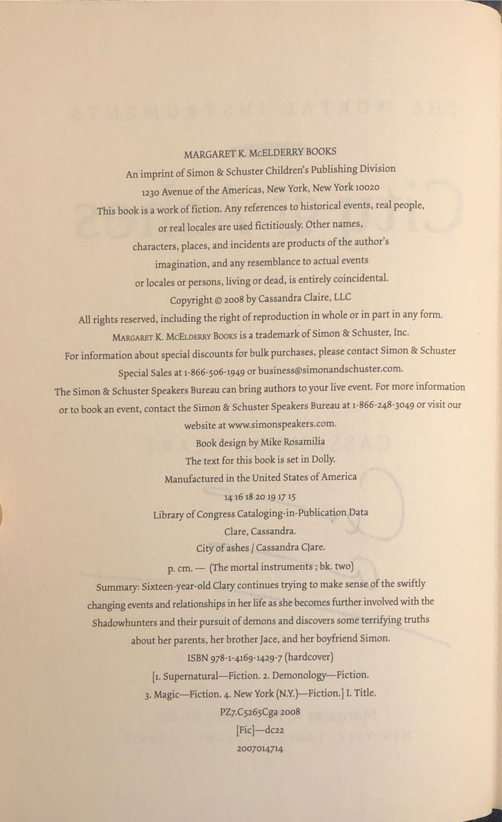 City Of Ashes - Cassandra Clare (Margaret K. McElderry Books - Hardcover) book collectible [Barcode 9781416914297] - Main Image 3