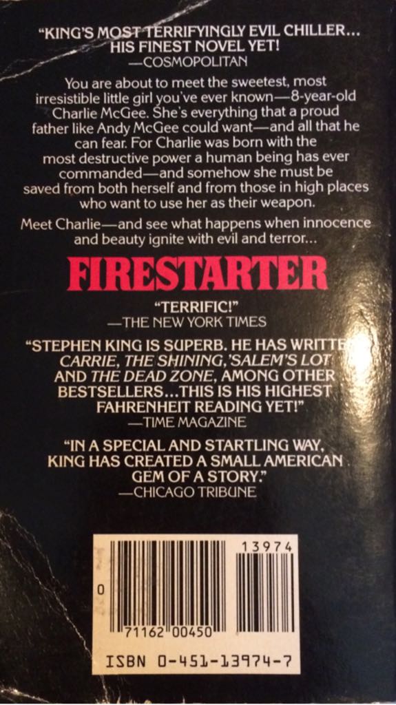 Firestarter - Stephen King (Signet - Paperback) book collectible [Barcode 9780451139740] - Main Image 2