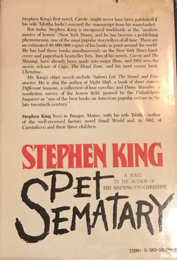 Pet Sematary - Stephen King (Doubleday - Hardcover) book collectible [Barcode 9780385182447] - Main Image 2