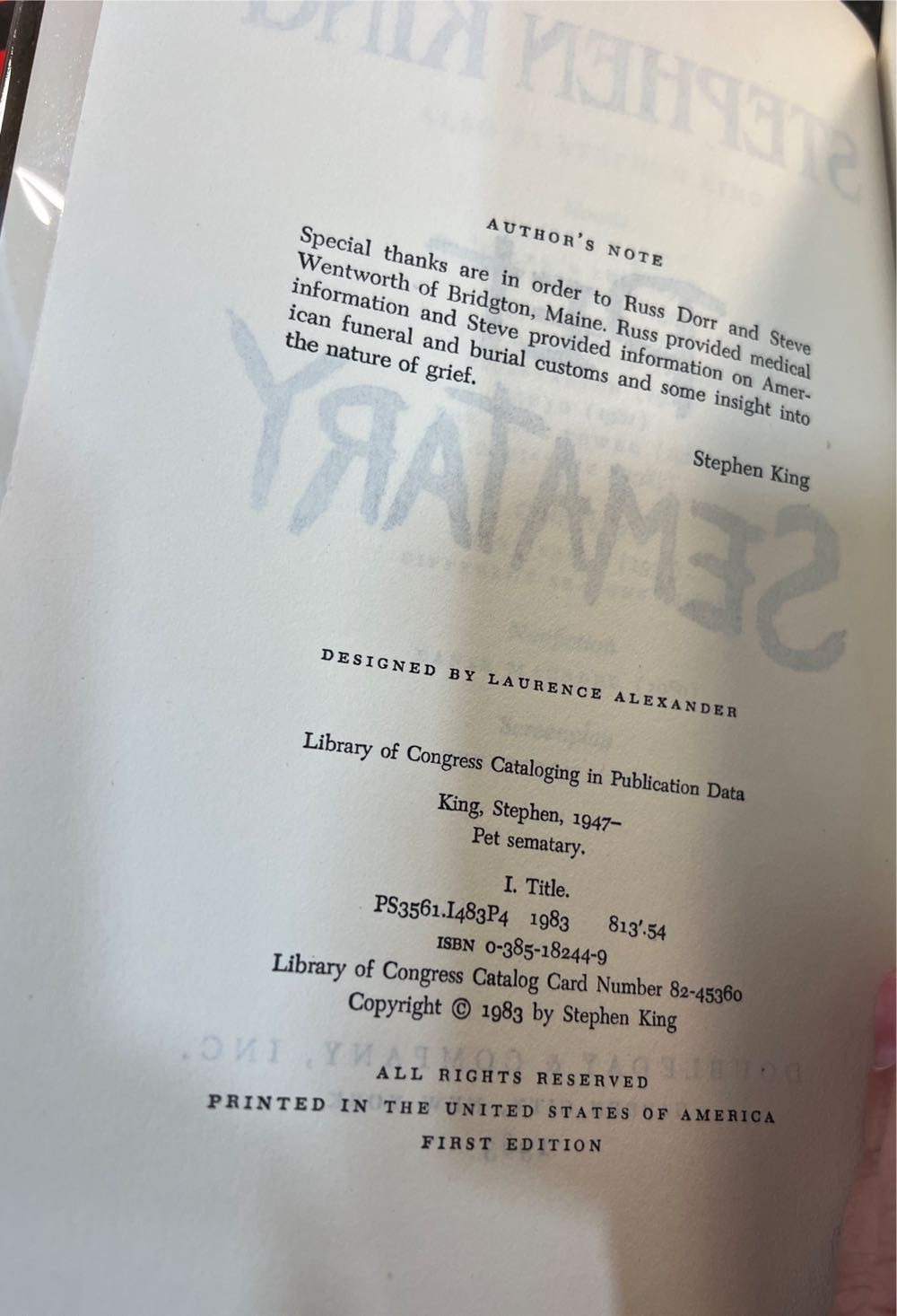 Pet Sematary - Stephen King (Doubleday - Hardcover) book collectible [Barcode 9780385182447] - Main Image 4