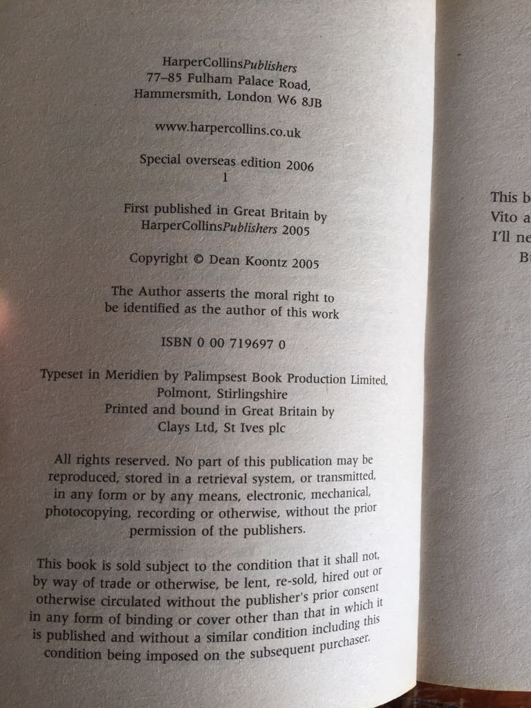 Velocity - Dean Koontz (HarperCollins - Mass Market Paperback) book collectible [Barcode 9780007196975] - Main Image 2