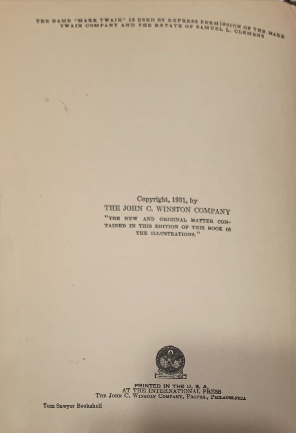 The Adventures of Tom Sawyer - Mark Twain (The John C Winston Company - Hardcover) book collectible [Barcode 9780671419110] - Main Image 3