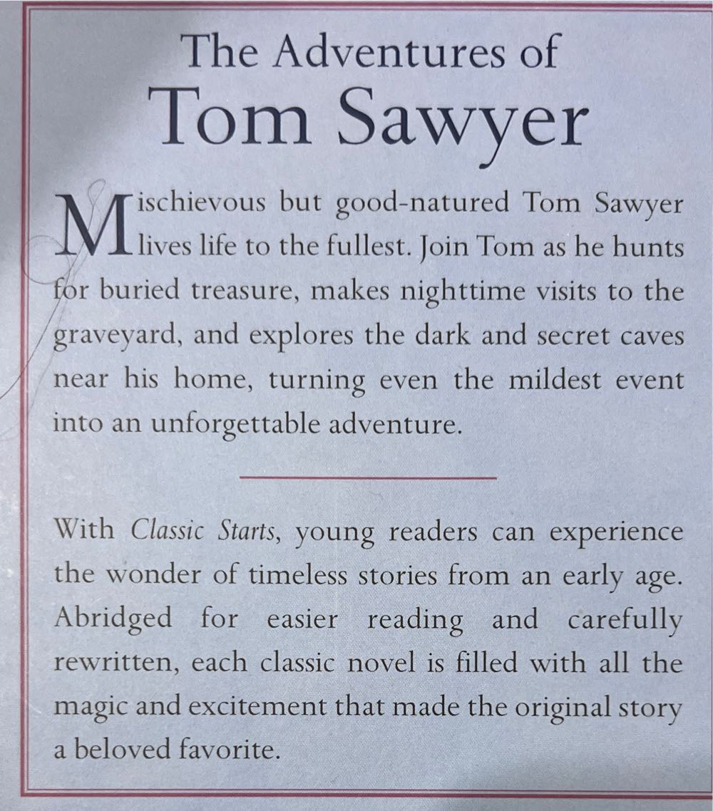 Classic Starts: The Adventures of Tom Sawyer - Retold from the Mark Twain original (Sterling Children’s Books - Hardcover) book collectible [Barcode 9781402712166] - Main Image 2