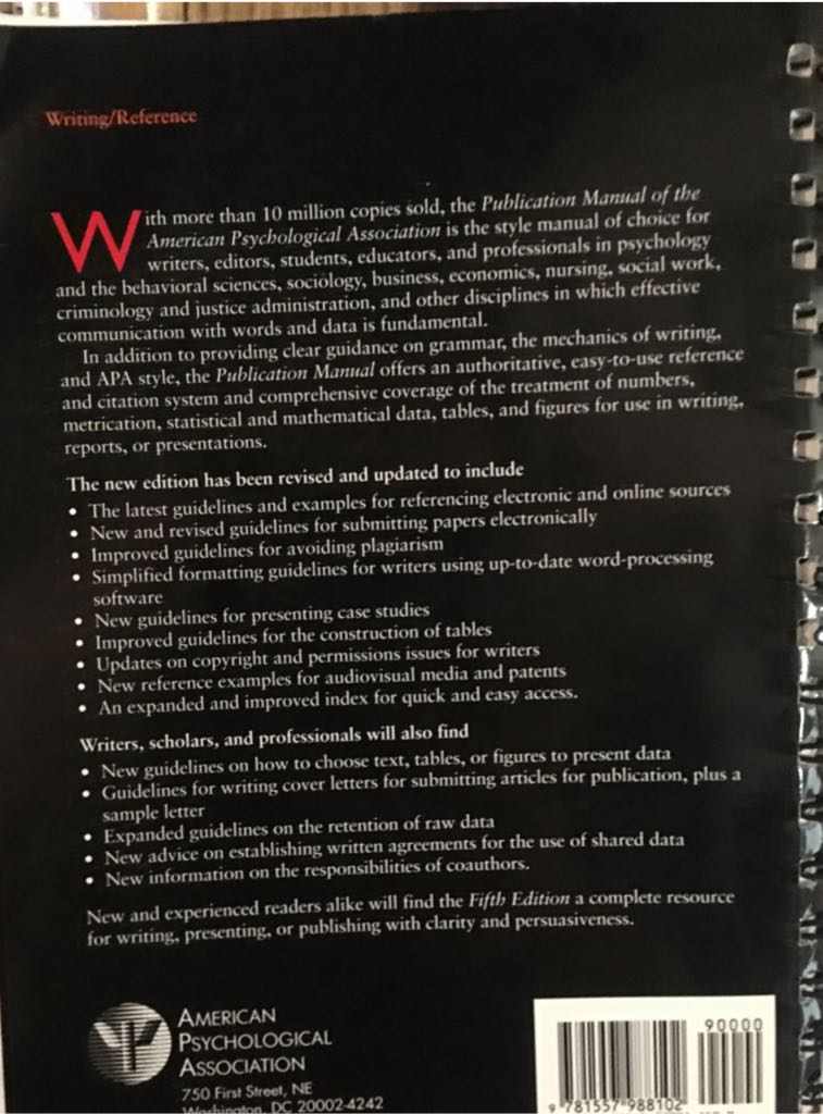 Publication Manual of the American Psychological Association - American Psychological Association (American Psycholigical Association - Spiral Binding) book collectible [Barcode 9781557988102] - Main Image 2