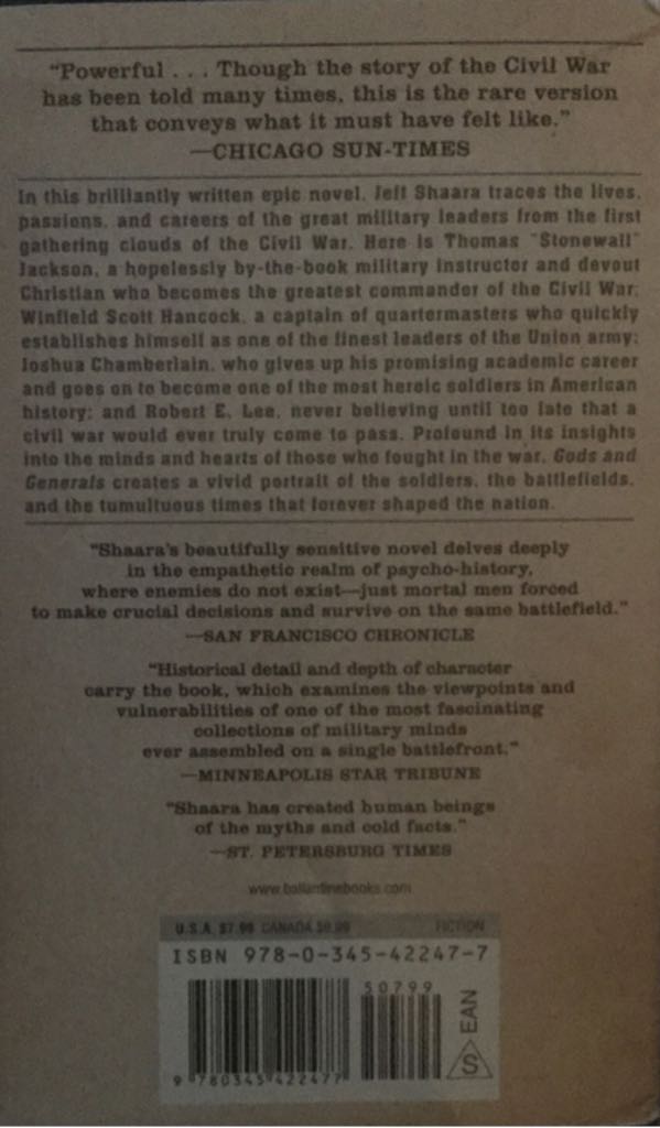 Gods and Generals - Jeff Shaara (Ballantine Books - Paperback) book collectible [Barcode 9780345422477] - Main Image 2