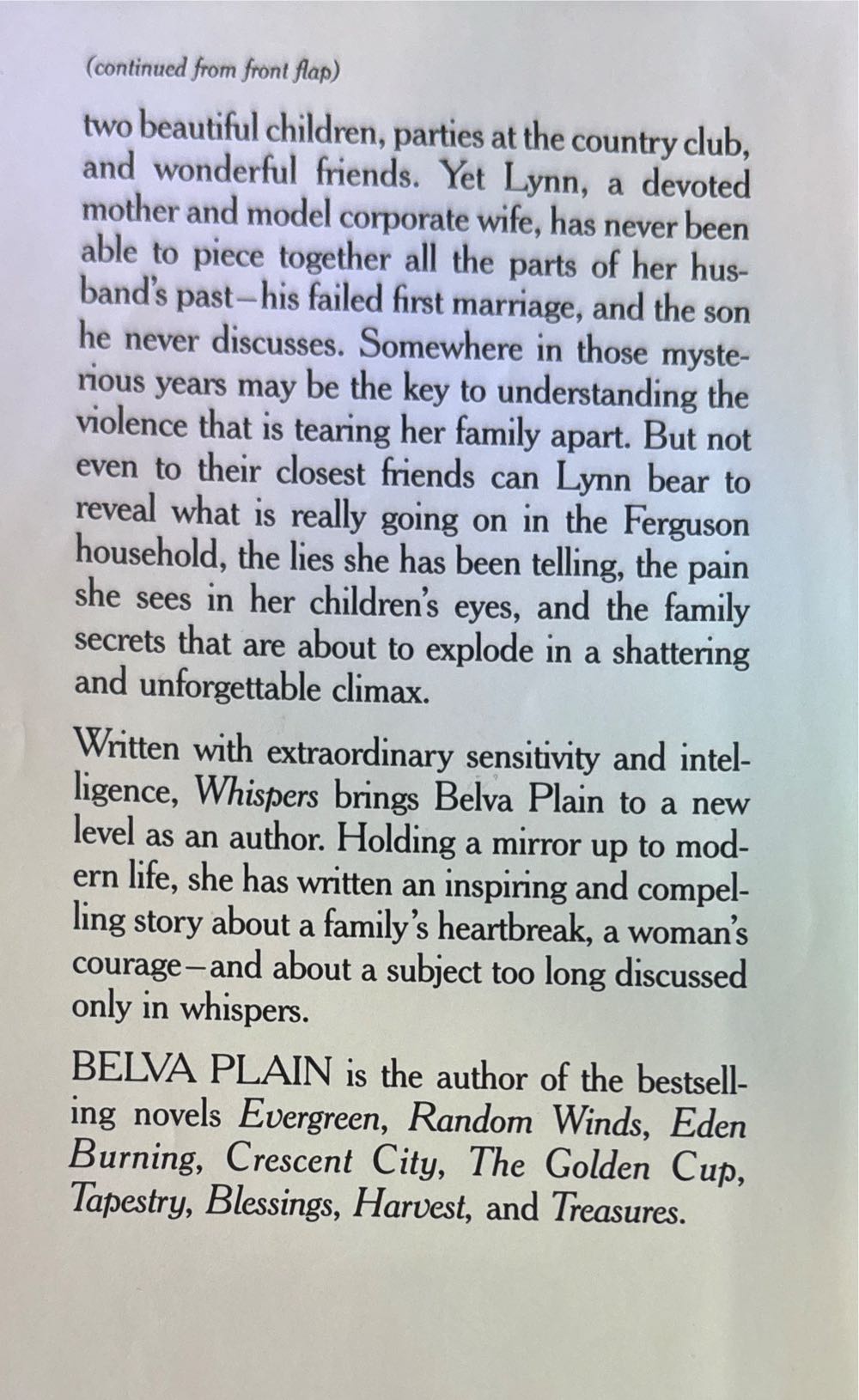 Whispers - Belva Plain (Delacorte Press - Hardcover) book collectible [Barcode 9780385299282] - Main Image 3