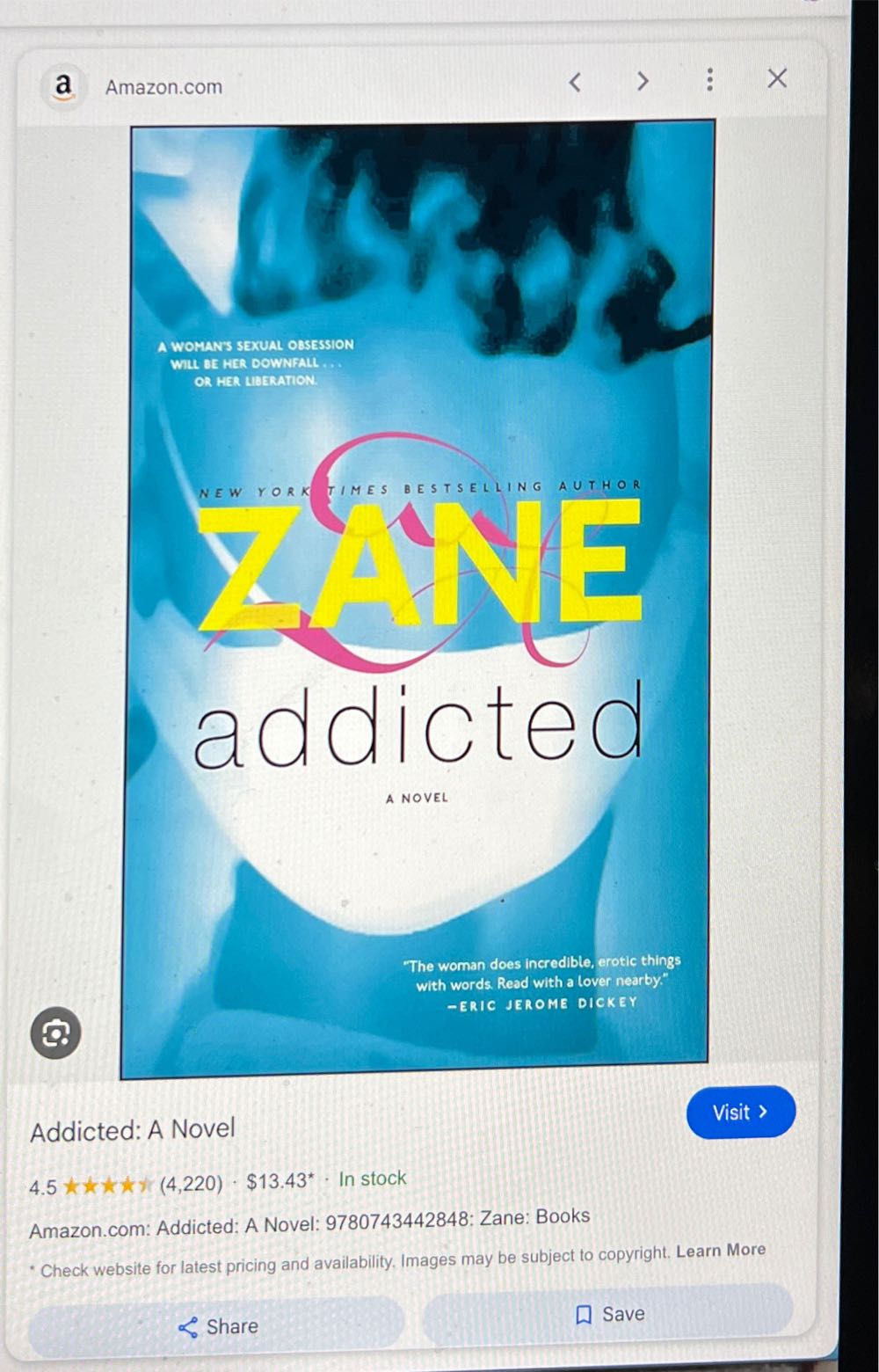 Addicted: A Novel - Zane (Atria Books - Paperback) book collectible [Barcode 9780743442848] - Main Image 3