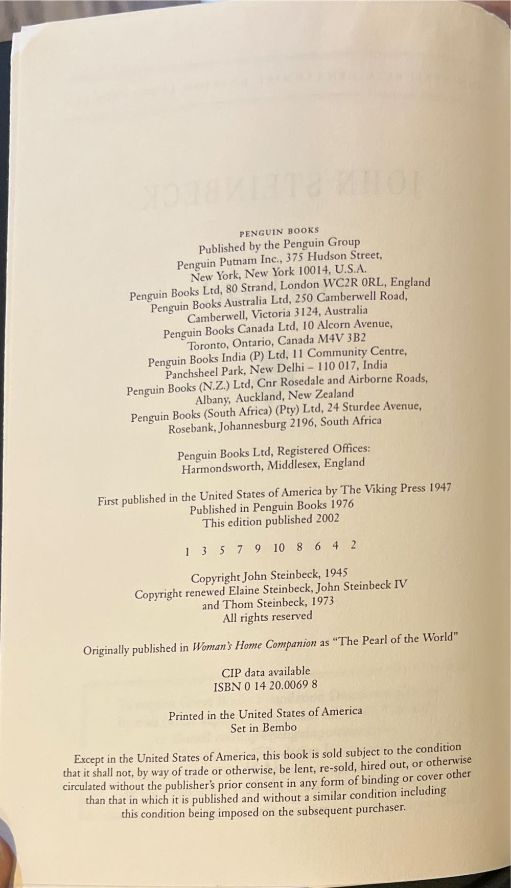 The Pearl - John Steinbeck (Penguin Group USA - Paperback) book collectible [Barcode 9780142000694] - Main Image 3
