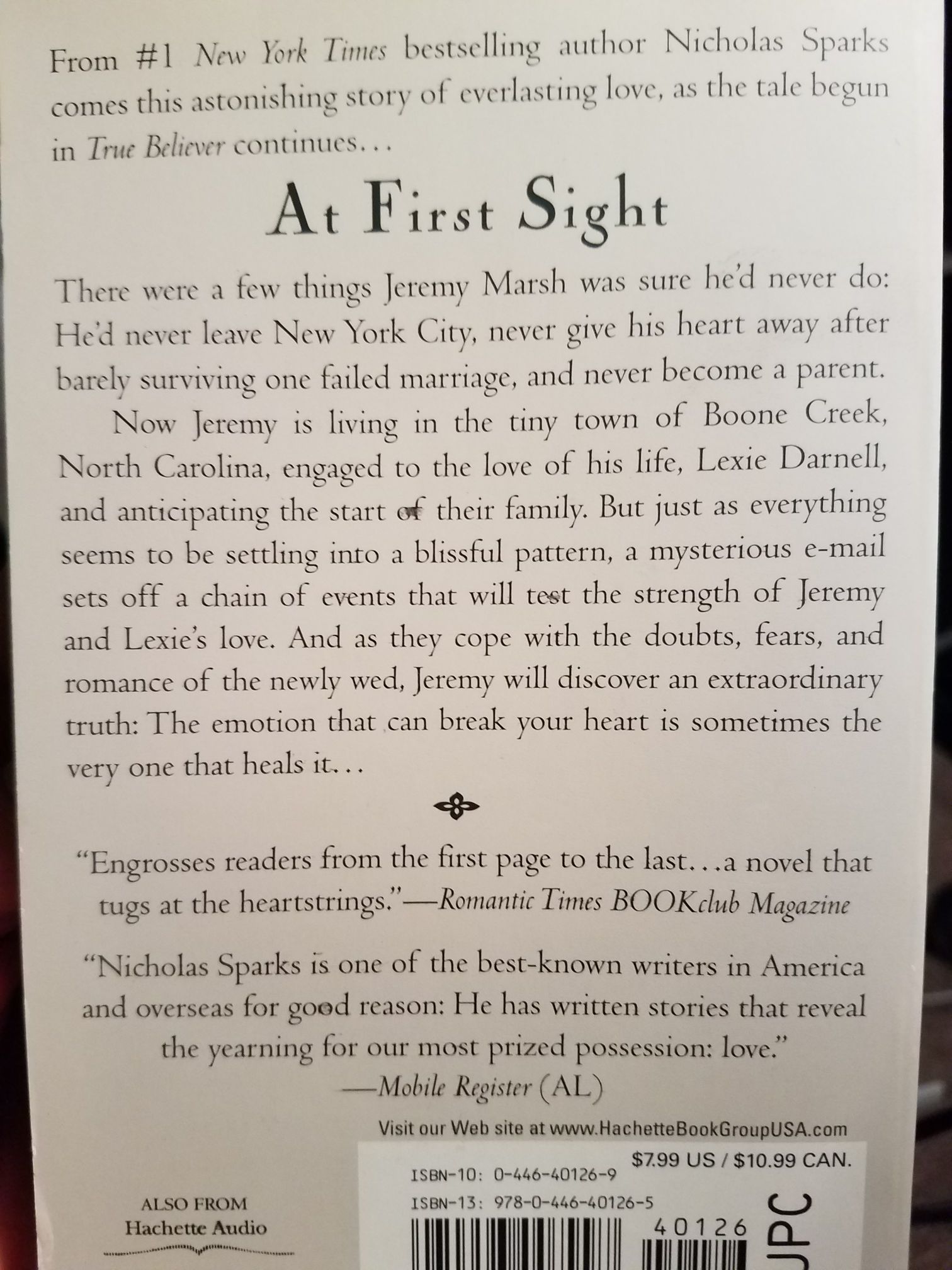 Jeremy Marsh & Lexi Darnell #2: At First Sight - Nicholas Sparks (Hachette Book Group - Paperback) book collectible [Barcode 9780446401265] - Main Image 2