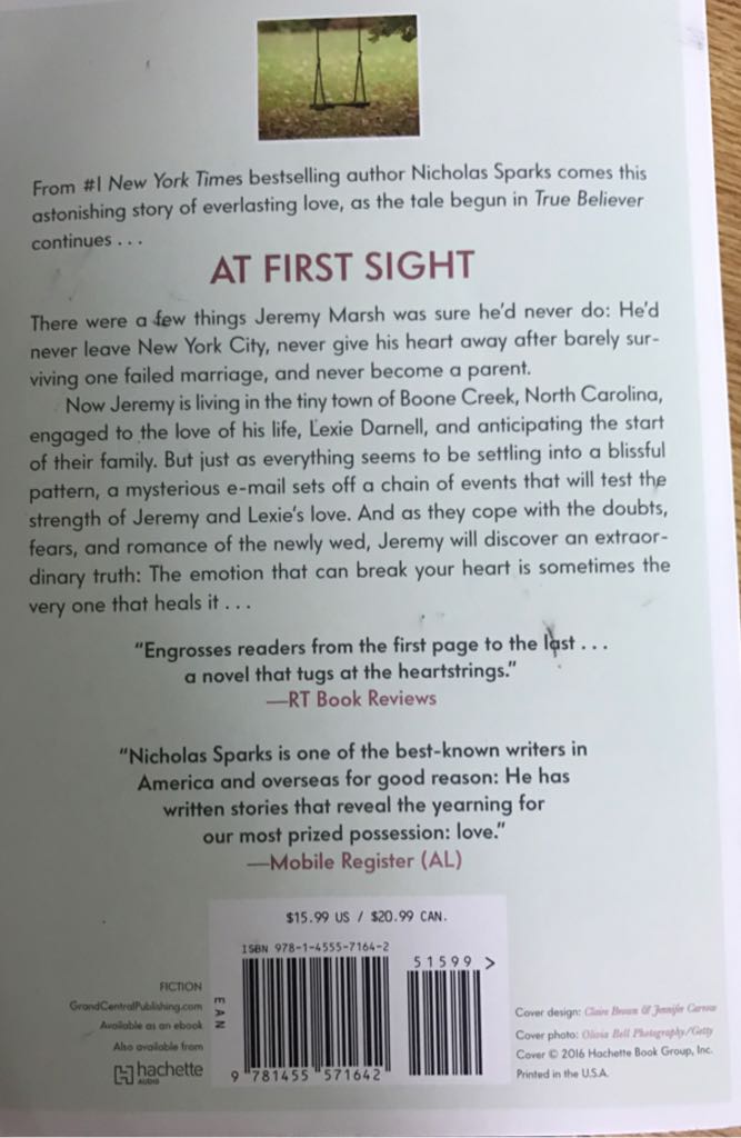 At First Sight - Nicholas Sparks (Grand Central Publishing - Paperback) book collectible [Barcode 9781455571642] - Main Image 2