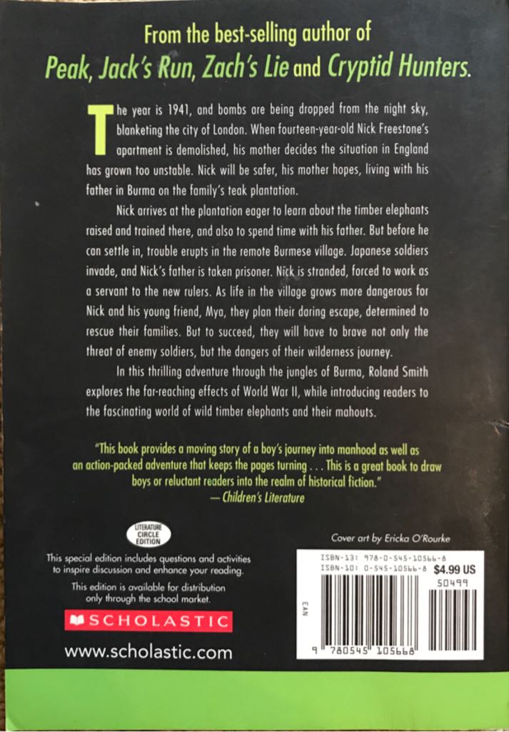 Elephant Run - Roland Smith (Literature Circle Edition - Paperback) book collectible [Barcode 9780545105668] - Main Image 2