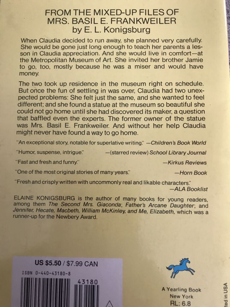From the Mixed-up Files of Mrs. Basil E. Frankweiler - E. L. Konigsburg (Yearling Books - Paperback) book collectible [Barcode 9780440431800] - Main Image 2