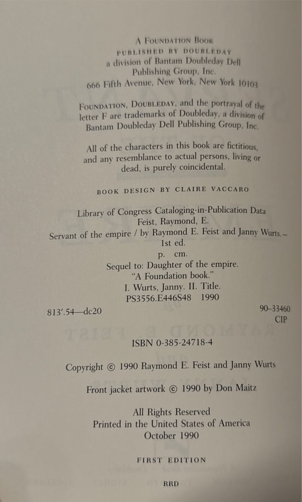 Servant Of The Empire - Raymond E. Feist (Doubleday Books - Hardcover) book collectible [Barcode 9780385247184] - Main Image 3