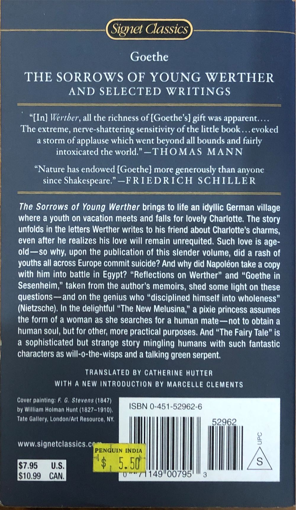 The Sorrows of Young Werther and Selected Writings - Johann Wolfgang von Goethe (Signet Classics) book collectible [Barcode 9780451529626] - Main Image 2