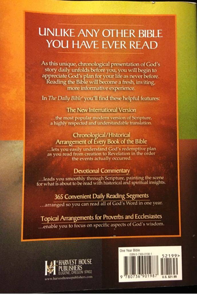 Daily Bible In Chronological Order 365 Daily Readings - F. LaGard Smith (Harvest House Publishers - Paperback) book collectible [Barcode 9780736901987] - Main Image 2