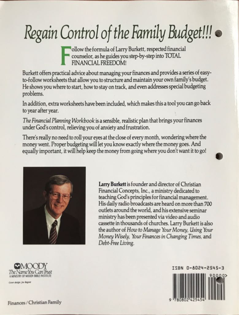 Financial Planning Workbook - Larry Burkett (Moody Press - Paperback) book collectible [Barcode 9780802425454] - Main Image 2