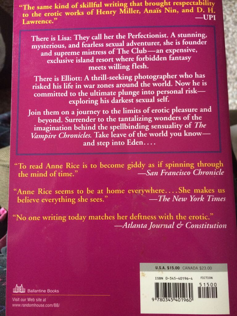 Exit To Eden - Anne Rice (Random House of Canada - Paperback) book collectible [Barcode 9780345401960] - Main Image 2