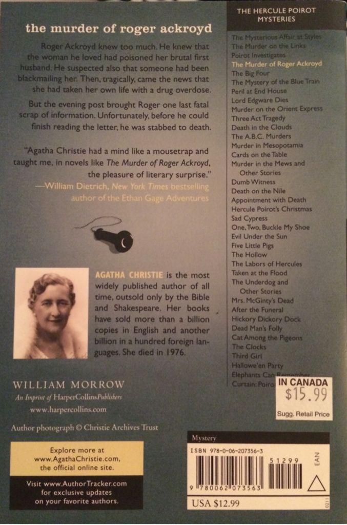 The Murder of Roger Ackroyd - Agatha Christie (William Morrow - Hardcover) book collectible [Barcode 9780062073563] - Main Image 2
