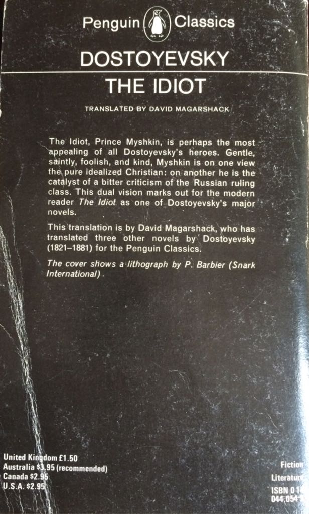 The Idiot - Fyodor Dostoyevsky (Penguin (black) - Paperback) book collectible [Barcode 9780140440546] - Main Image 2