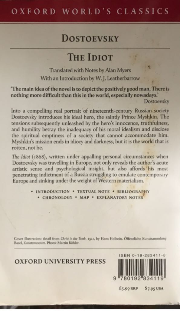 Idiot, The - Fyodor Dostoyevsky (Oxford University Press, USA) book collectible [Barcode 9780192834119] - Main Image 2