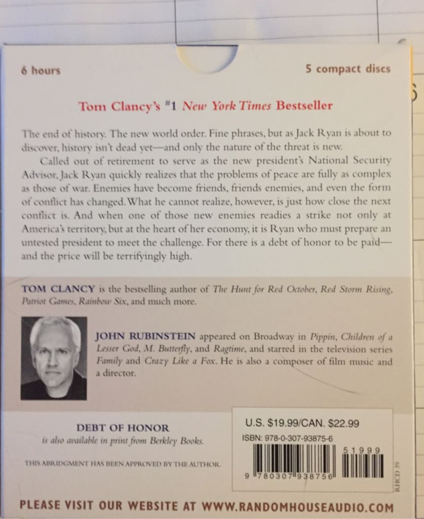 Debt of Honor - Tom Clancy book collectible [Barcode 9780307938756] - Main Image 2