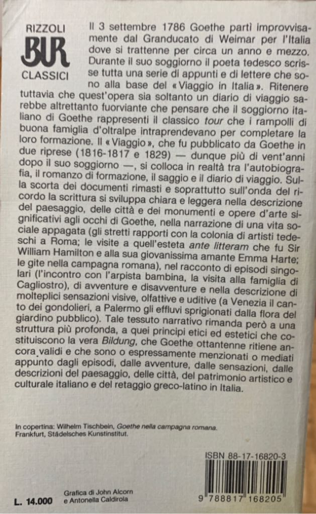 Viaggio in Italia - Goethe (Bureau Biblioteca Univ. Rizzoli) book collectible [Barcode 9788817168205] - Main Image 2