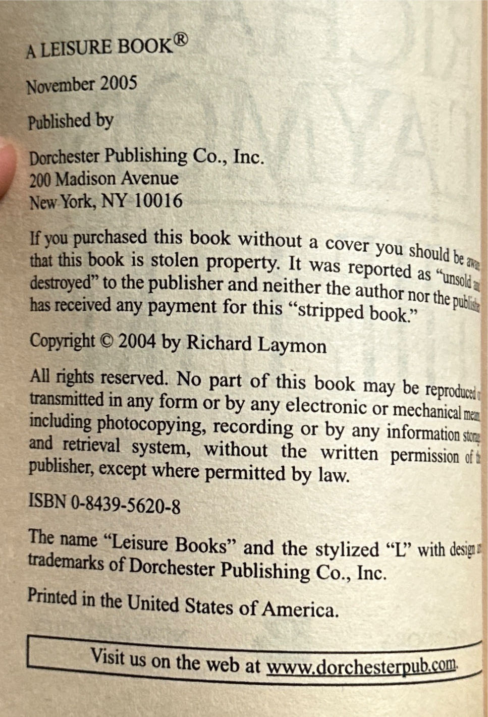 The Lake - Richard Laymon (Leisure Fiction - Paperback) book collectible [Barcode 9780843956207] - Main Image 3