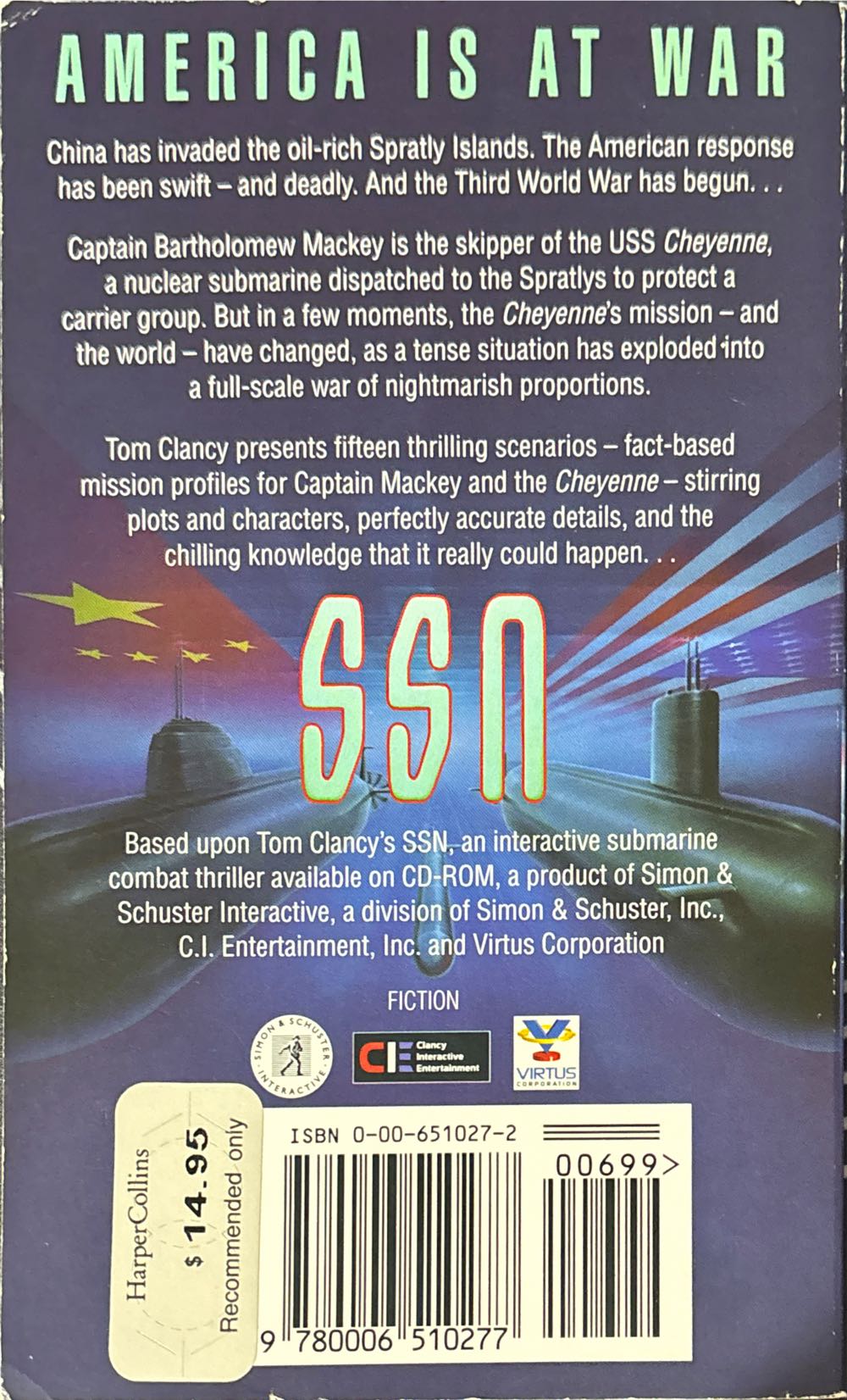 SSN - Tom Clancy (HarperCollins Publishers - Paperback) book collectible [Barcode 9780006510277] - Main Image 2