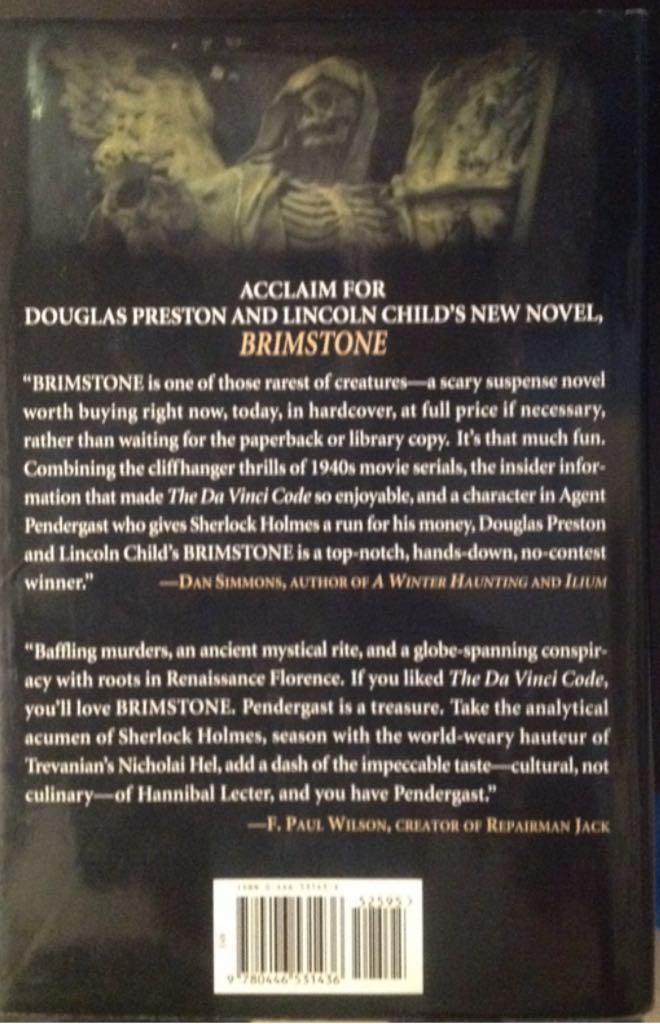Brimstone - Preston & Child (Warner - Hardcover) book collectible [Barcode 9780446531436] - Main Image 2