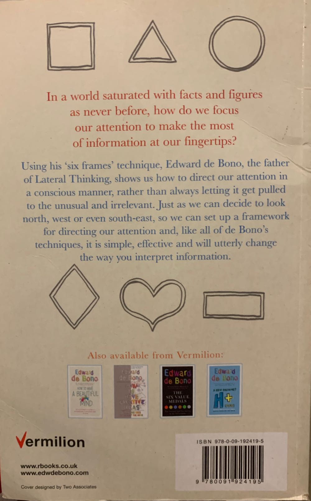 Six Frames - Edward De Bono (Vermilion - Paperback) book collectible [Barcode 9780091924195] - Main Image 2