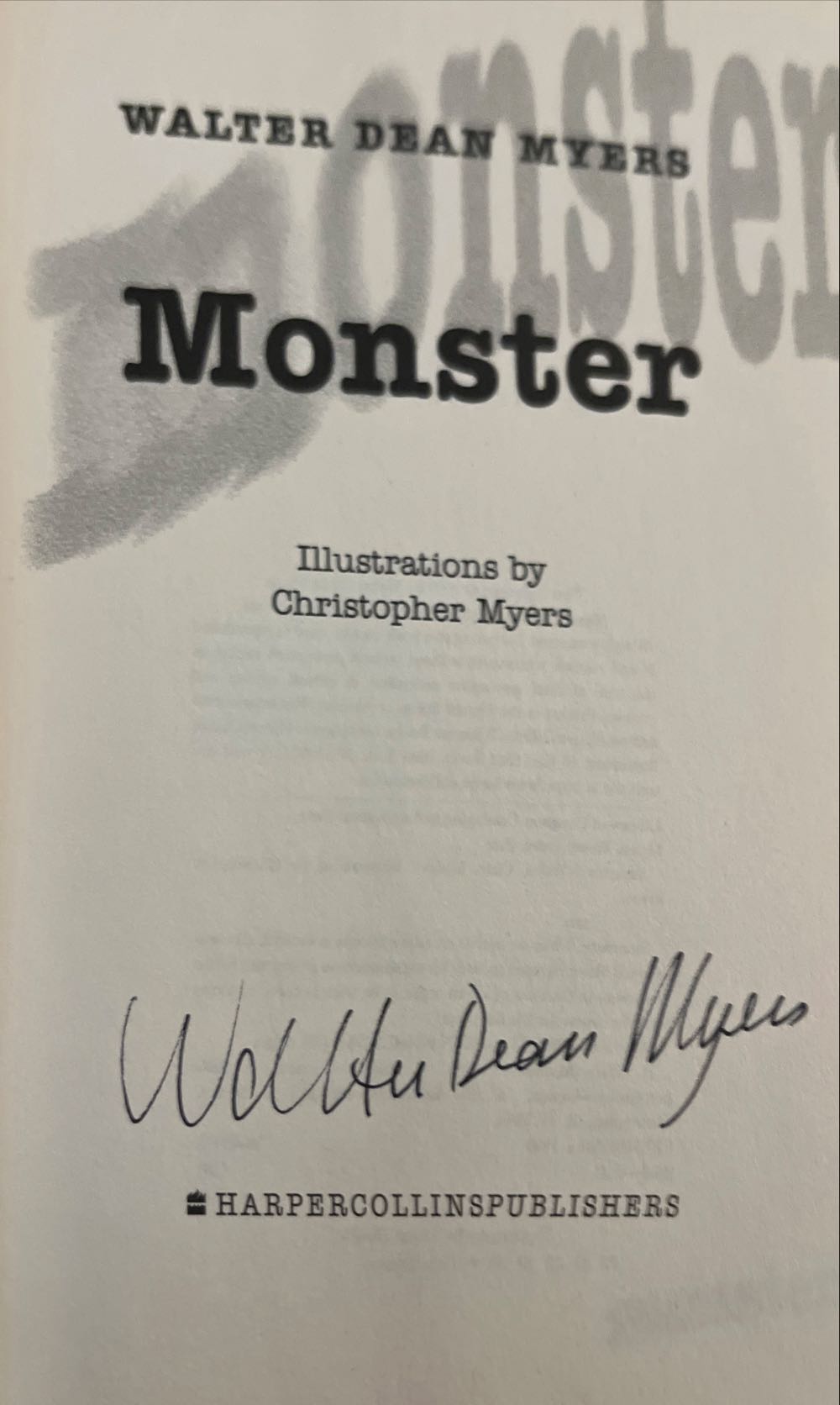Monster - Walter Dean Myers and Christopher Myers (Harper Collins - Hardcover) book collectible [Barcode 9780060280772] - Main Image 2