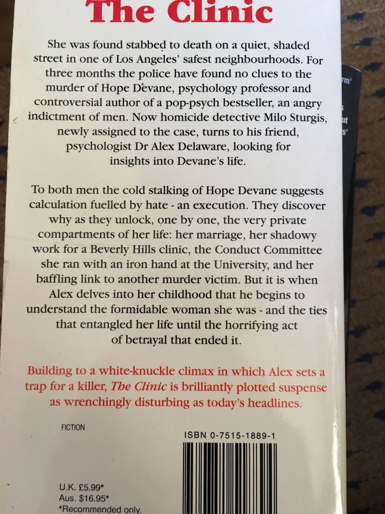 The Clinic - Jonathan Kellerman (Headline - Paperback) book collectible [Barcode 9780751518894] - Main Image 2