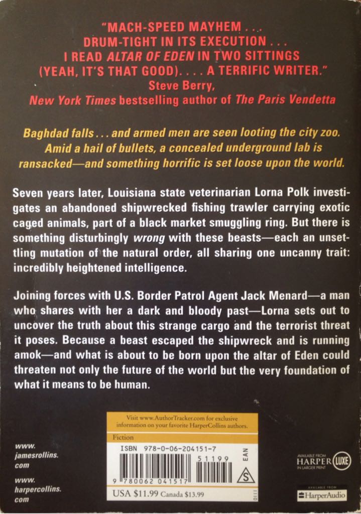 Altar of Eden - James Rollins (Harper - Paperback) book collectible [Barcode 9780062041517] - Main Image 2