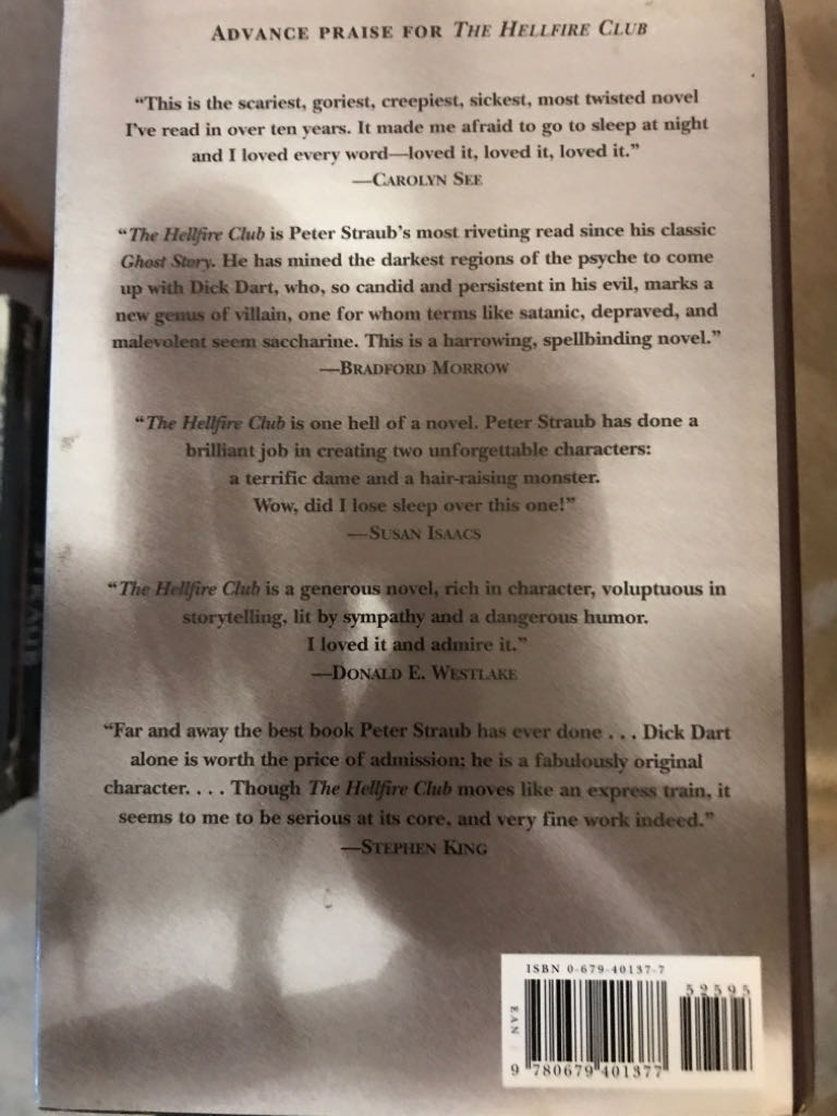 The Hellfire Club - Peter Straub (Random House - Hardcover) book collectible [Barcode 9780679401377] - Main Image 2