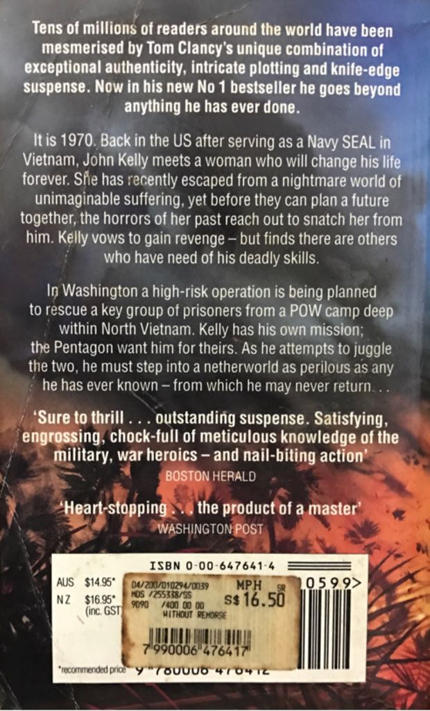 Without Remorse - Tom Clancy (Harper Collins - Kindle) book collectible [Barcode 9780006476412] - Main Image 2