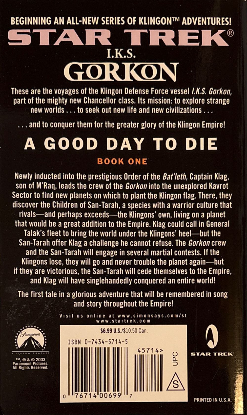 Star Trek (I.K.S. Gorkon #1): A Good Day To Die - Adam Kuper (Pocket Books/Star Trek - Paperback) book collectible [Barcode 9780743457149] - Main Image 2