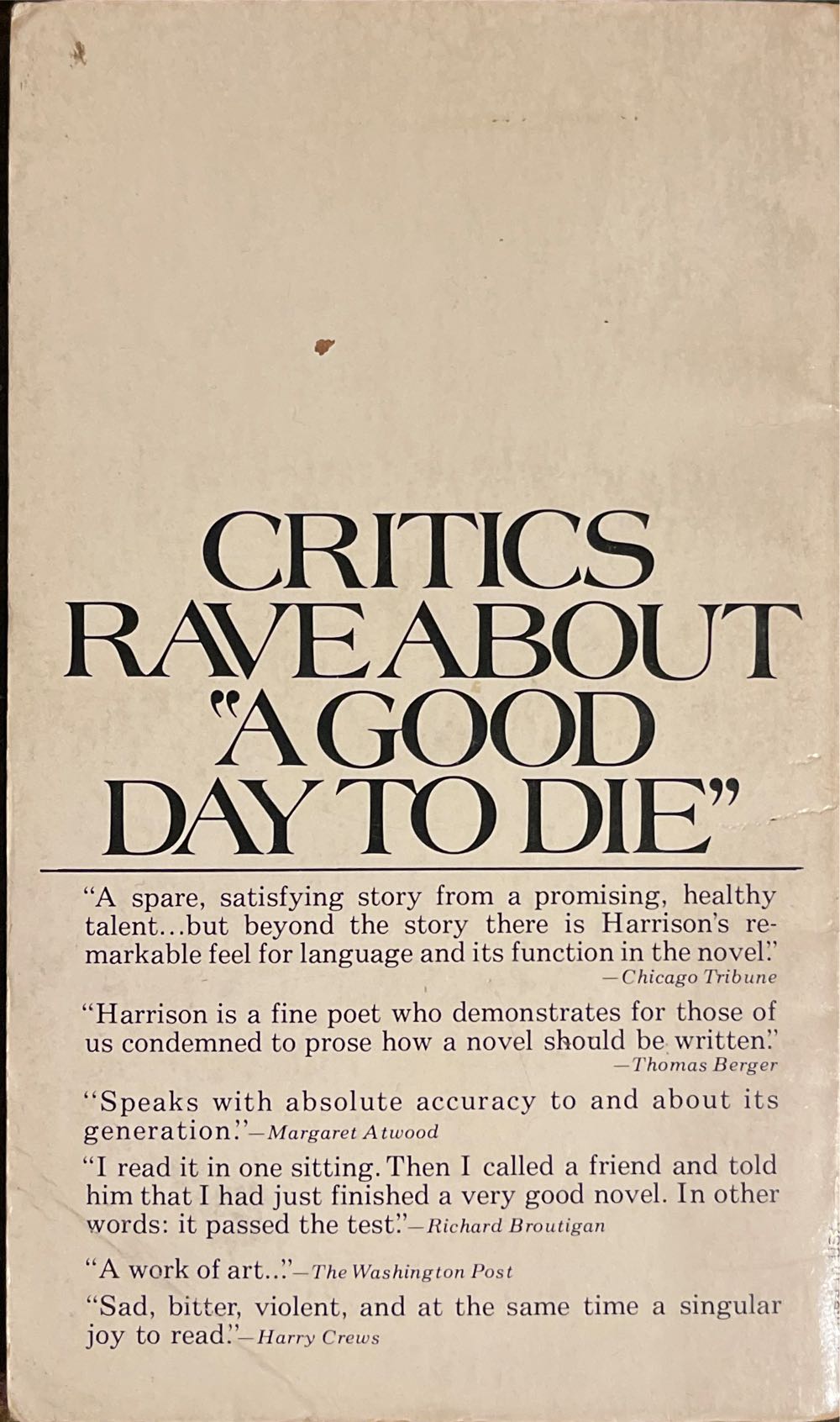 A Good Day To Die - Jim Harrison (Simon  and Shuster - Paperback) book collectible - Main Image 2
