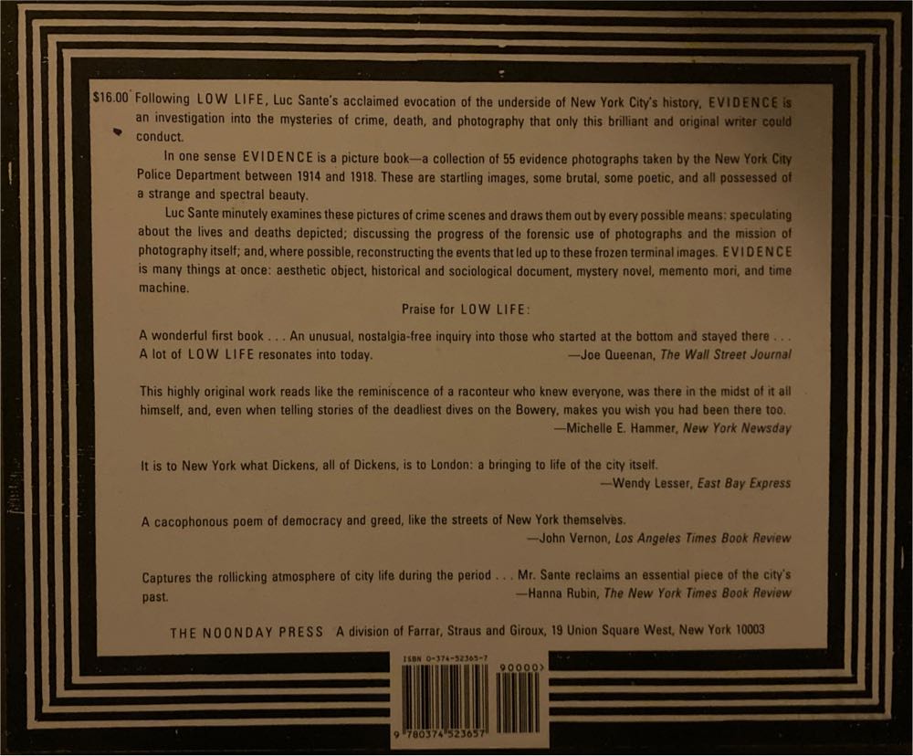 Evidence - Luc Sante (Noonday Press - Paperback) book collectible [Barcode 9780374523657] - Main Image 2